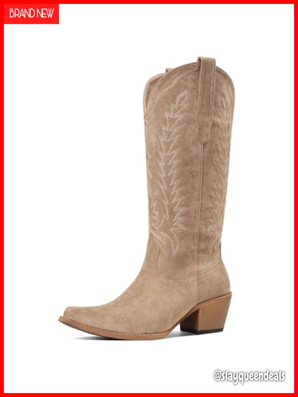 Suede Knee-High Western Cowboy Boots Snip Toe Block Heel Women